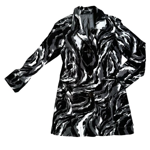 2/$18 SALE! C Concept Trench Coat Womens M Corduroy‎ Black Gray 70s Style Trench - Picture 1 of 9